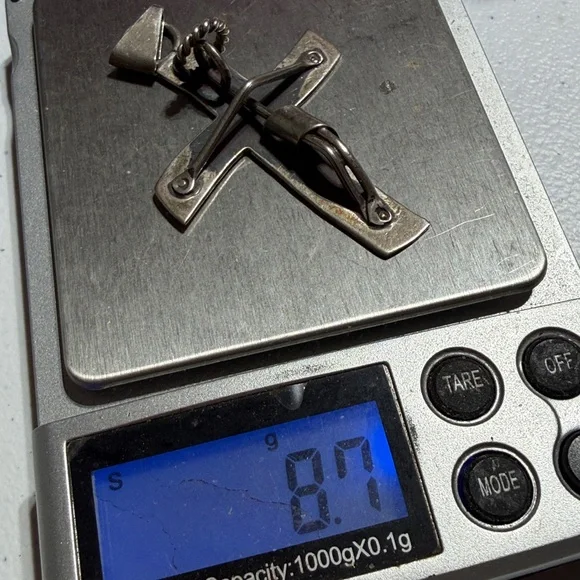 Large Abstract Modernist TAXCO Sterling Silver Cross Pendant (2)